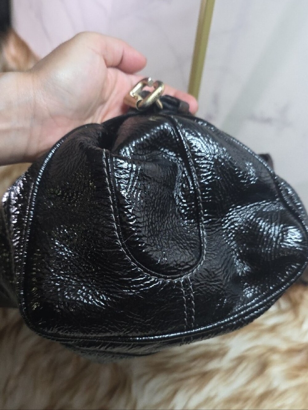 Chloe Black Patent Leather Satchel with Gold Hardware - Picture 15 of 16